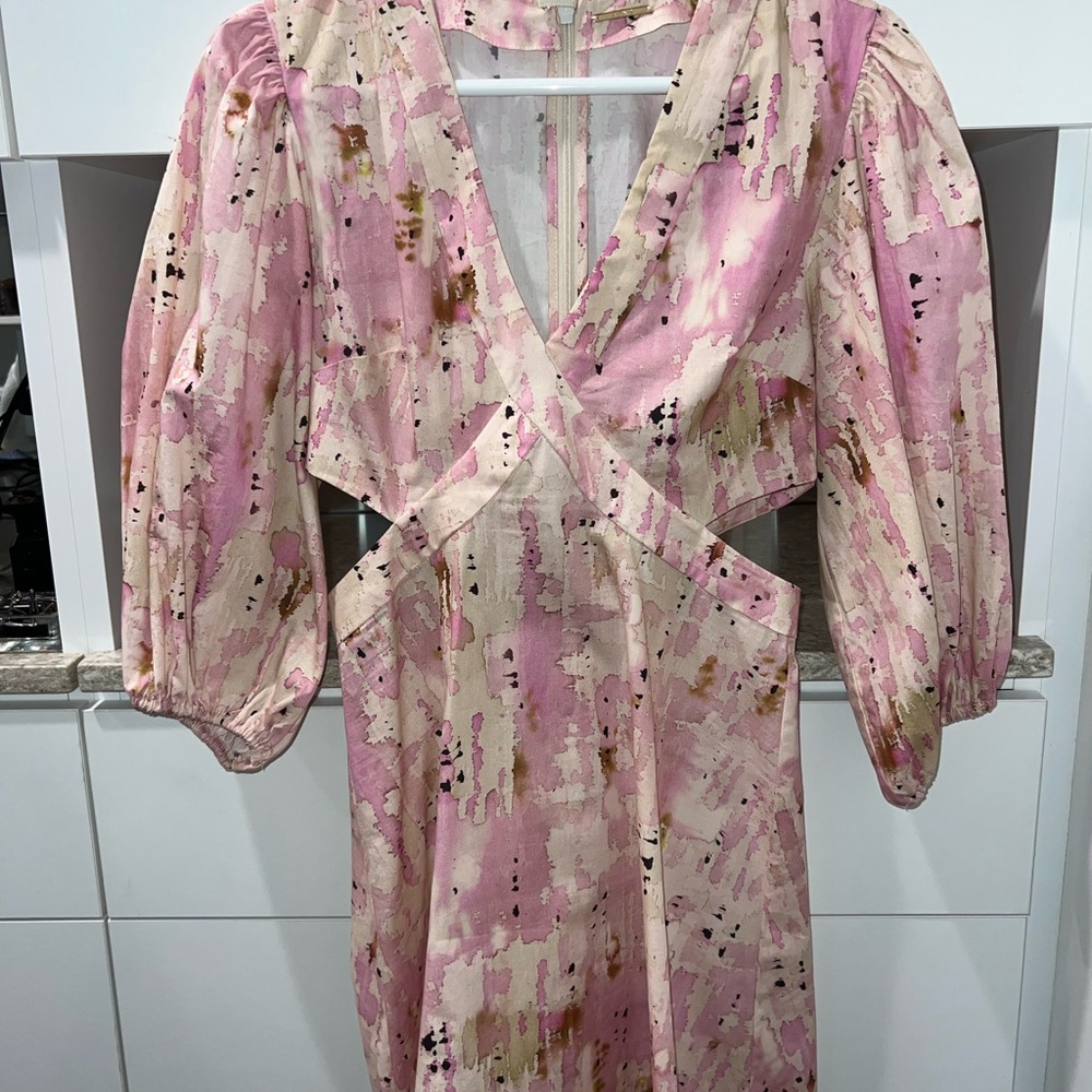 Alexis Pink Mini Dress with Plunge Neckline and 3/4 Bishop Sleeves